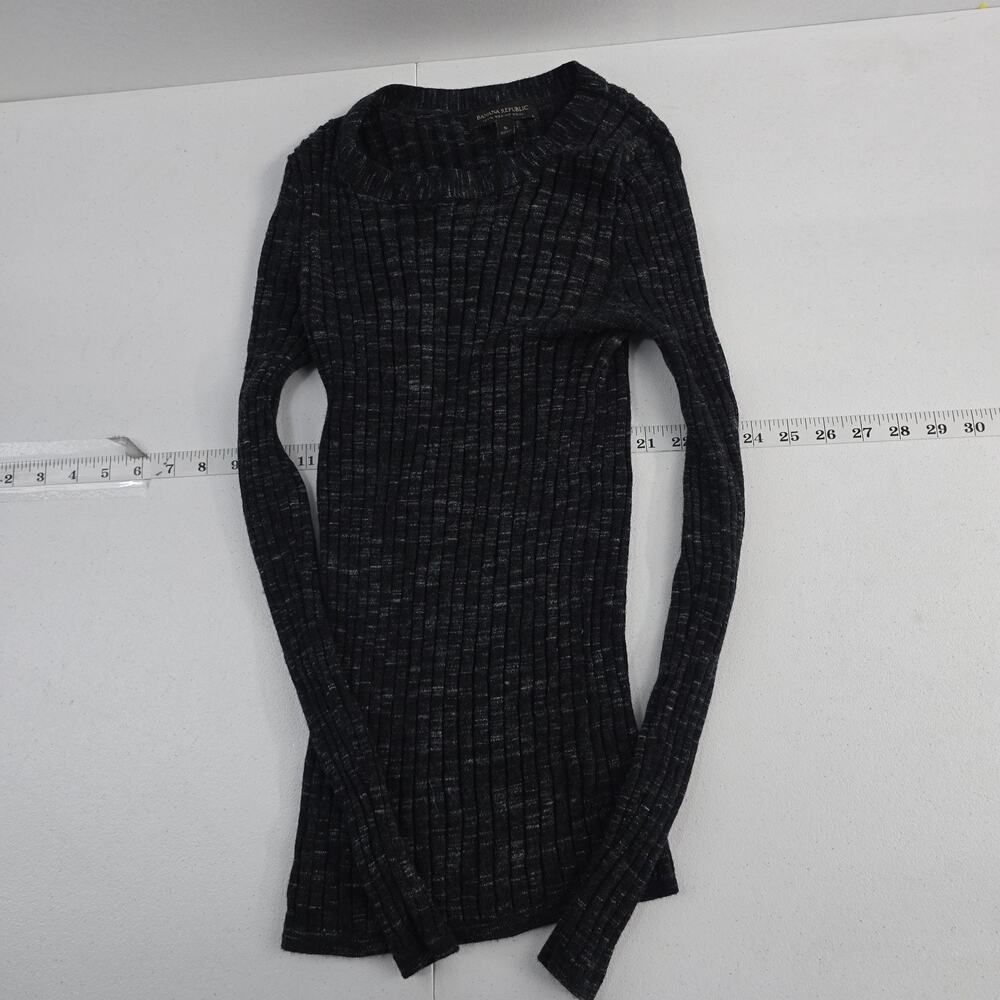 Banana Republic Womens Small Black Gray Wide Rib Merino Wool Long Sleeve Sweater